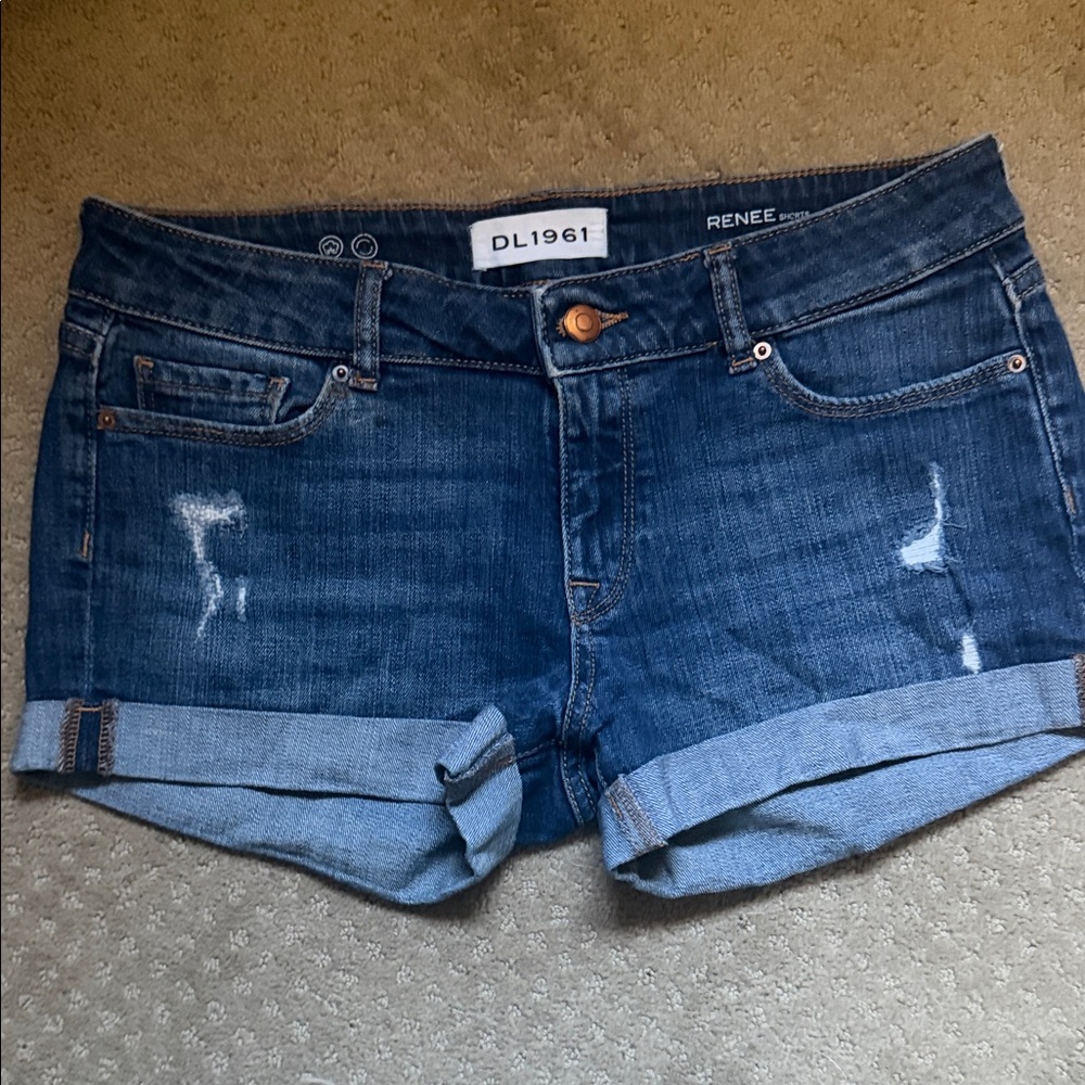 DL1961 Dark Blue Rolled Cuff Denim Shorts